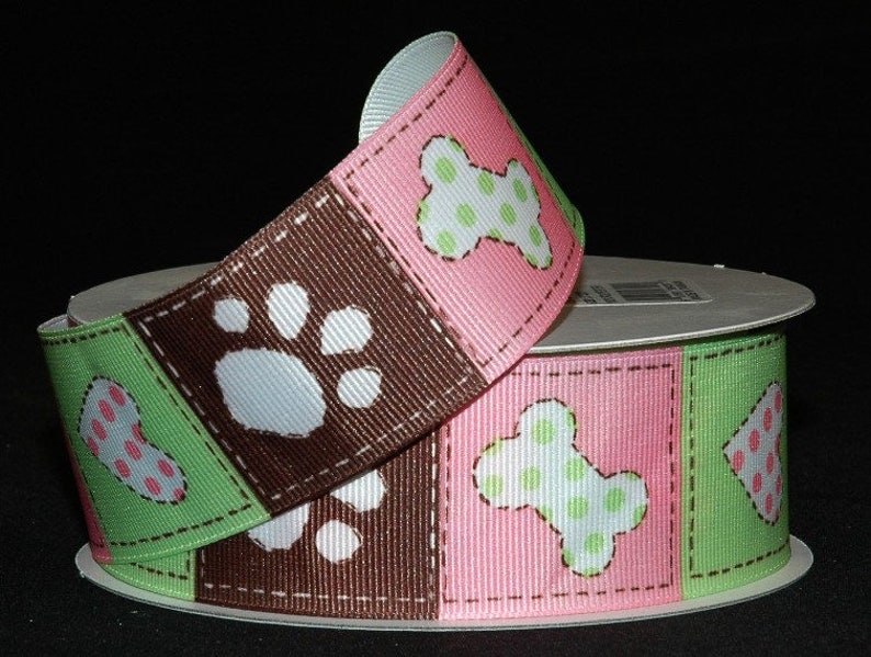 1 1/2 Dog Bone Ribbon Paw Print Ribbon Heart on Pink Etsy