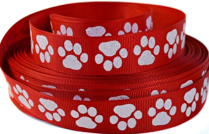 7/8 Dog Paw Print Ribbon Paw Print Grosgrain White Etsy