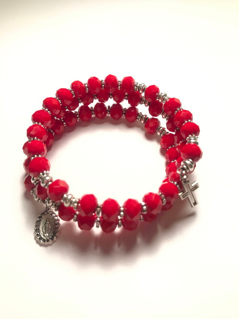 Red Rosary Bracelet Wraprosary Bracelet 5 Decade Rosary Etsy