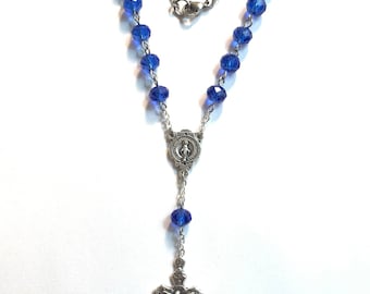 Car Rosary,Auto Rosary,Sapphire Car Rosary,One Decade Rosary,Blue Car Rosary,Blue Rosary,Sapphire Rosary,Car Charm,Car Accessories,Rosary