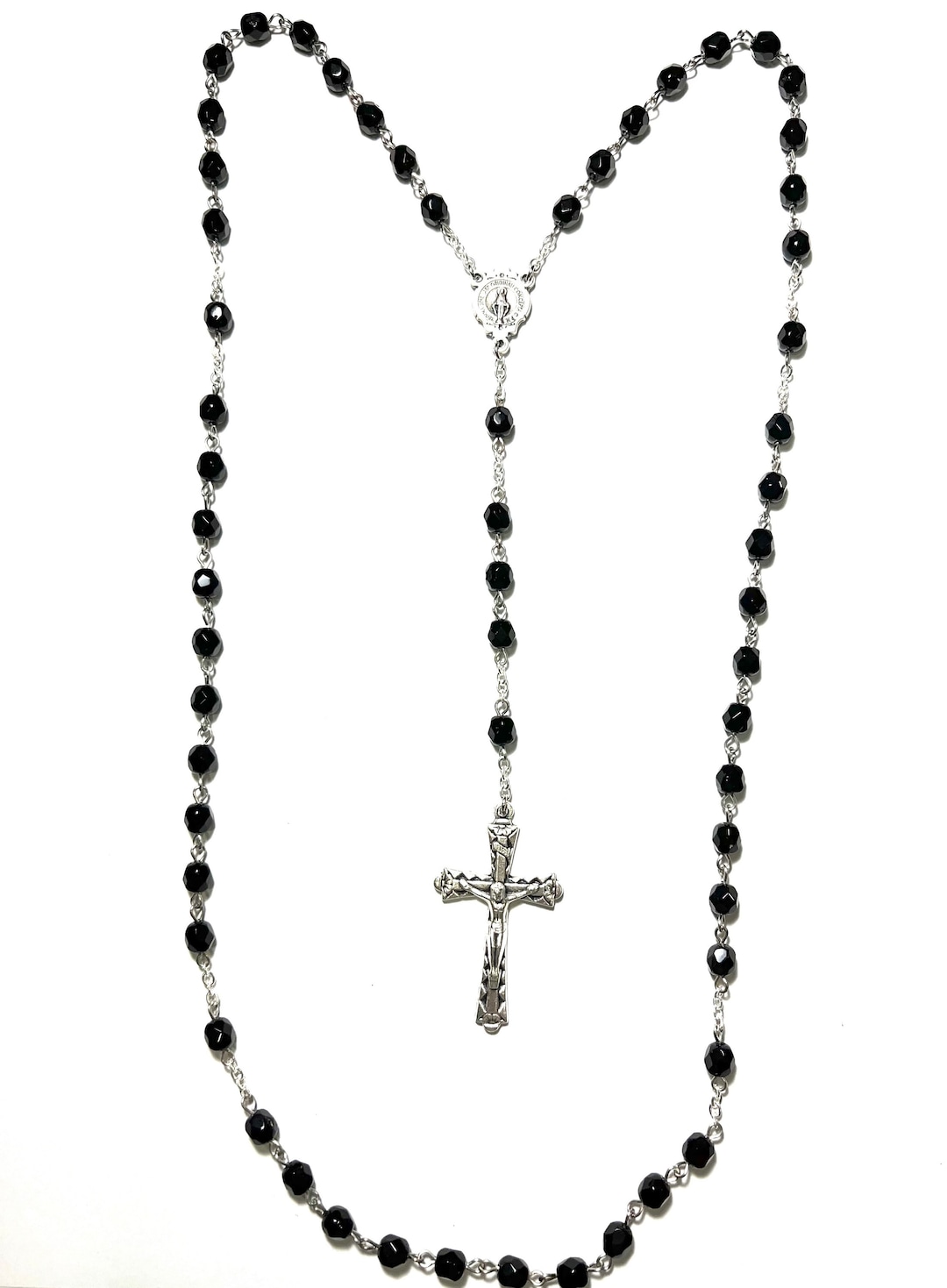 5 Decade Rosary,black Rosary,black Prayer Beads,black Rosary Chain
