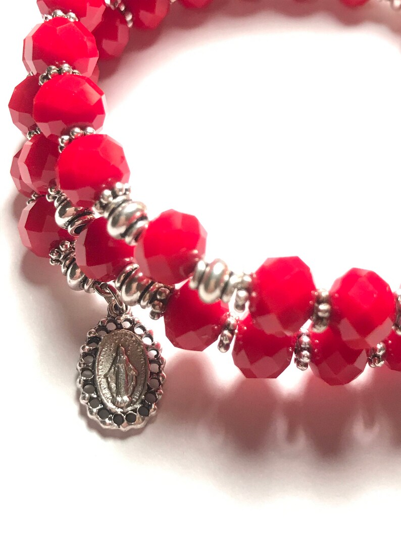 Red Rosary Bracelet Wraprosary Bracelet 5 Decade Rosary Etsy