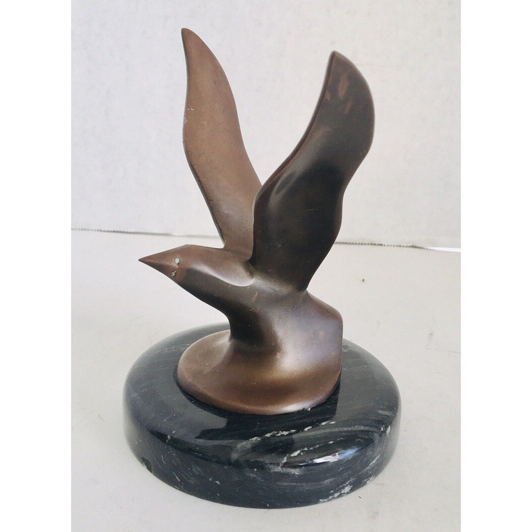 Bronze Seagull Sculpture in Flight on Black Marble Base Etsy