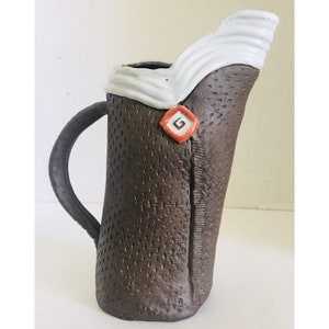 Ceramic Pitcher Textured Weave Studio Pottery with Makers Mark 11&quot; Tall