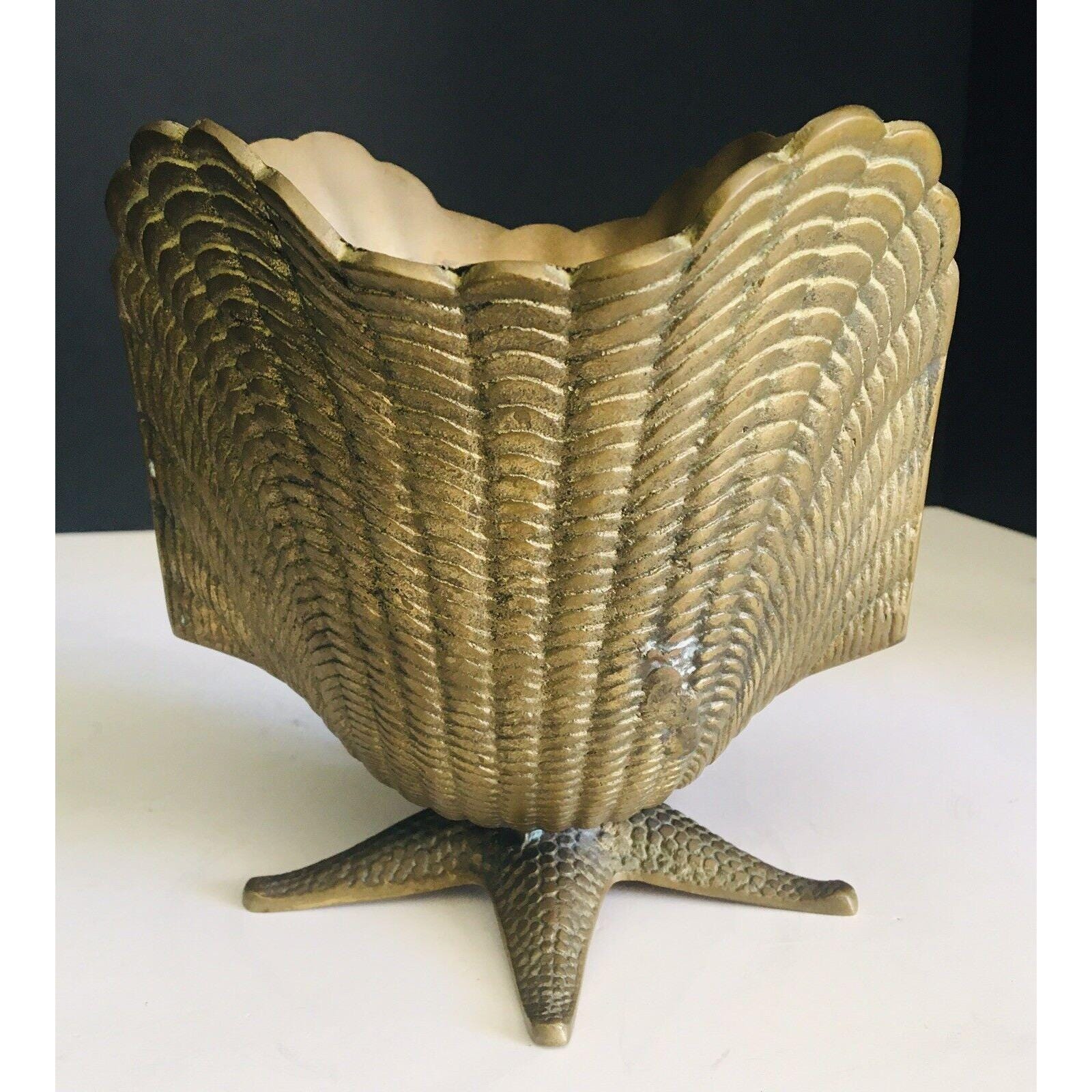 Vintage MCM Brass Seashell and Starfish Planter 5.5" X 5.5" Natural ...