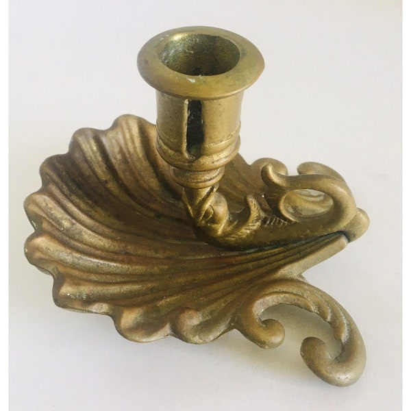 Victorian Brass Candle Holder Clam Shell & Fish Makers Mark "V"