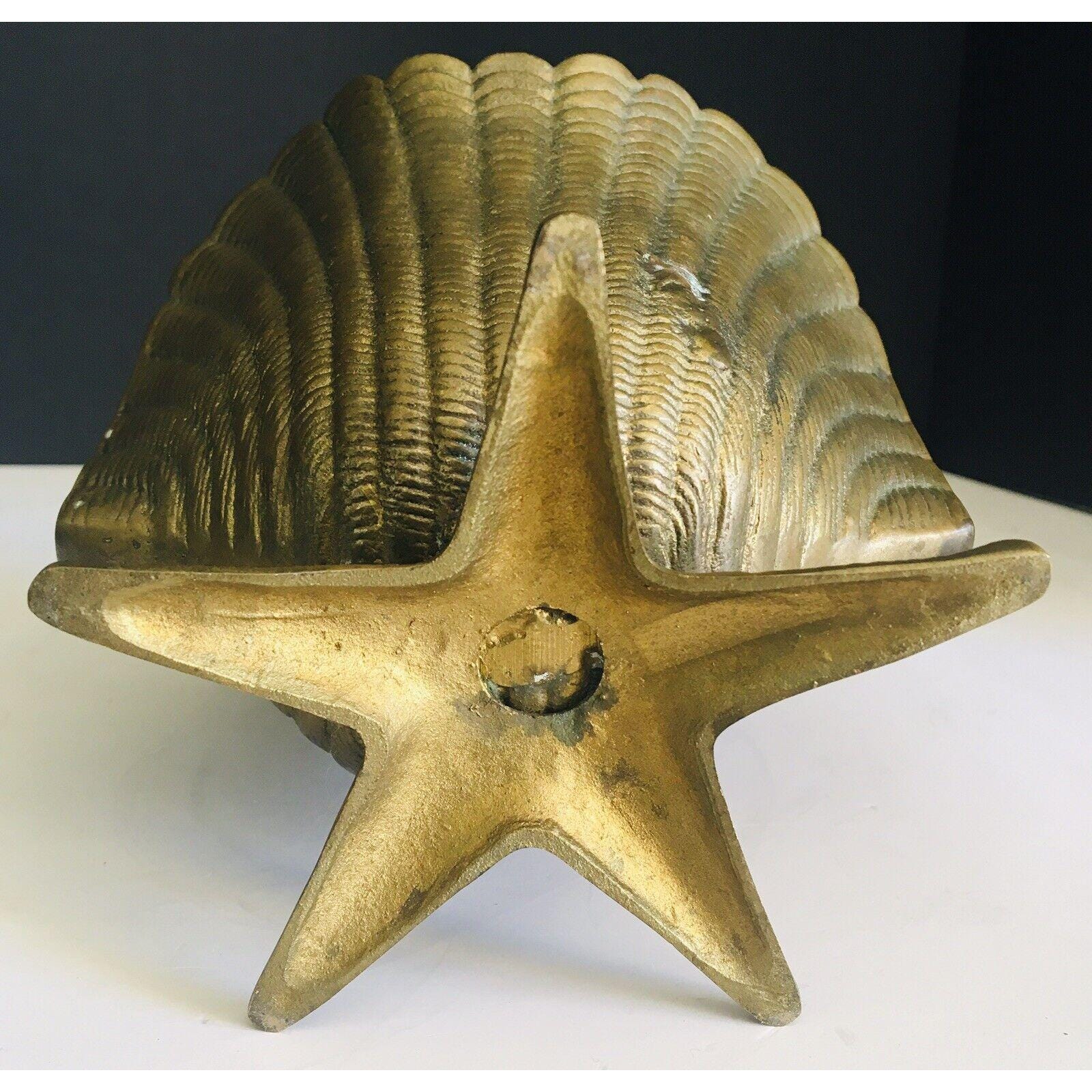 Vintage MCM Brass Seashell and Starfish Planter 5.5" X 5.5" Natural ...