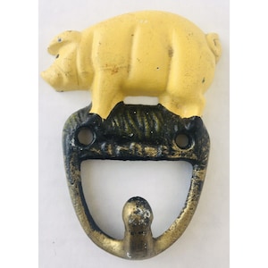 Handpainted Pig Cast Iron Wall Hook Farmhouse Vintage