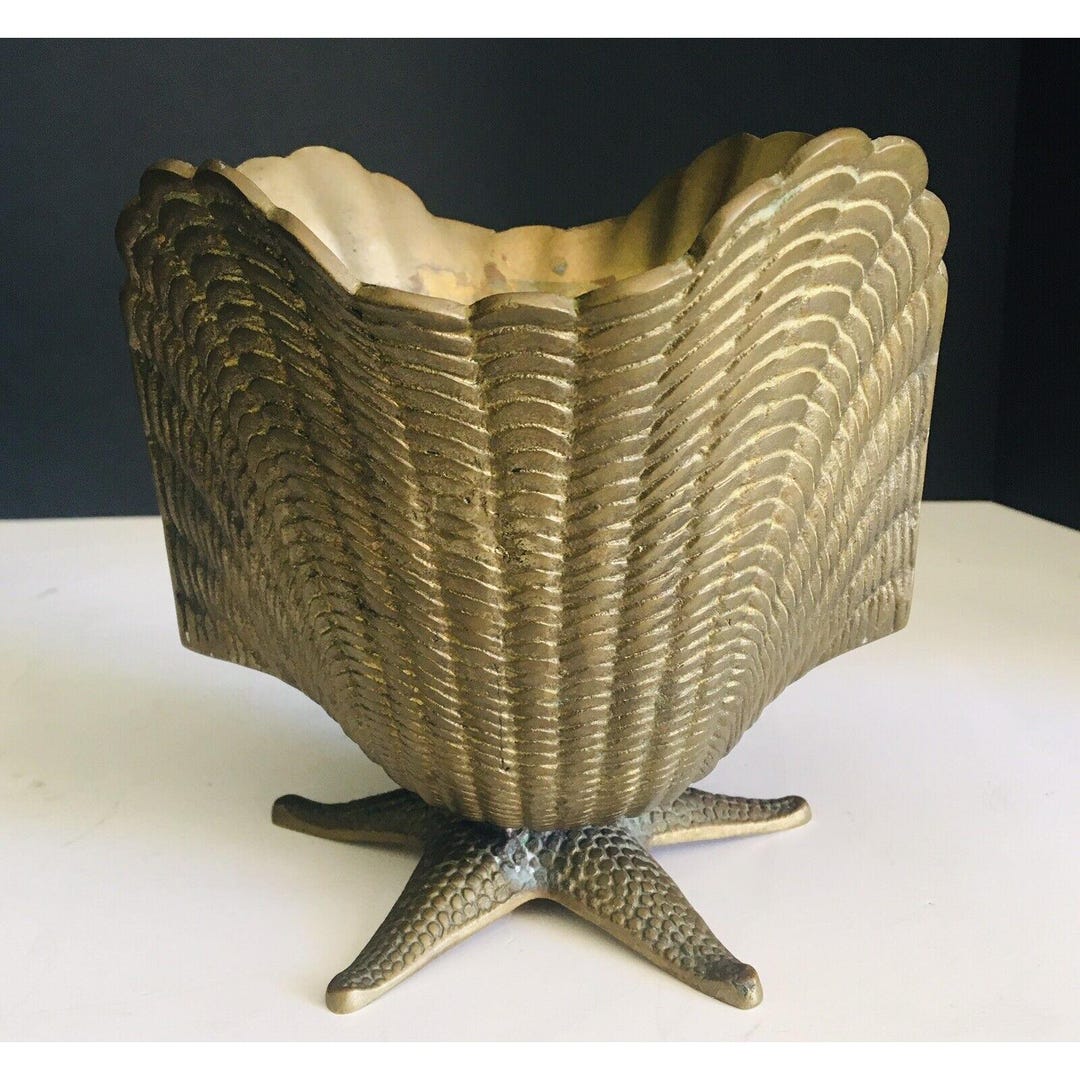 Vintage MCM Brass Seashell and Starfish Planter 5.5" X 5.5" Natural ...
