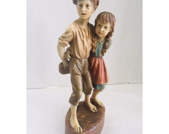 Vintage Hansel & Gretel Polymer Hand Painted Portugal 1997 10.5" Tall