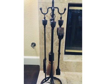 Wrought Iron Fireplace Tool Set of 4 Plus Stand Unique