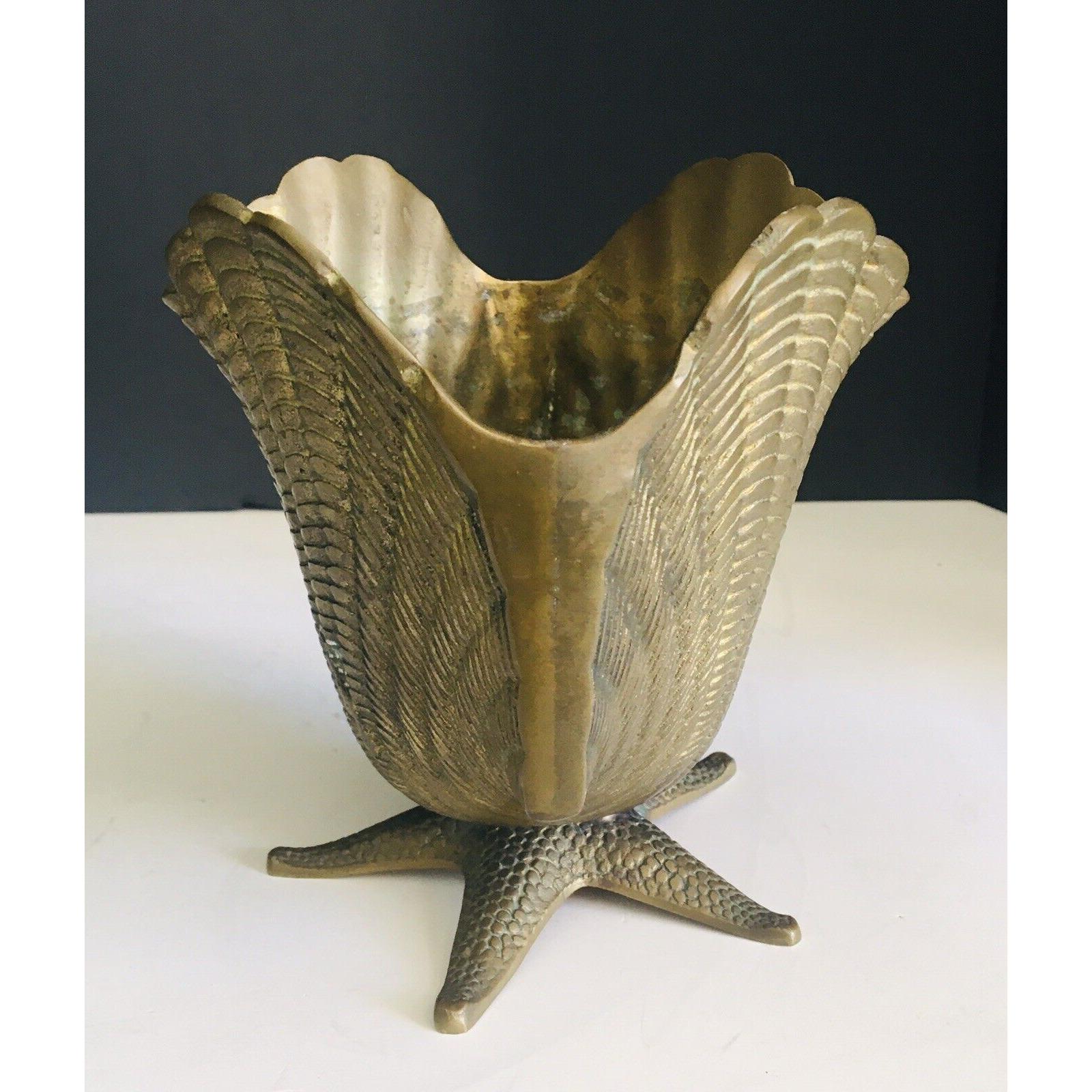 Vintage MCM Brass Seashell and Starfish Planter 5.5" X 5.5" Natural ...