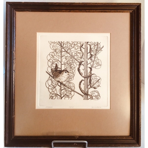 Yvonne Davis Signed and Framed Fire Weed Limited Edition Etching 58/200 15.5" x 17"