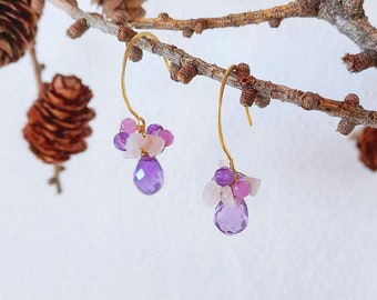 Purple amethyst briolette earrings, amethyst dangle gemstone earrings, February birthstone