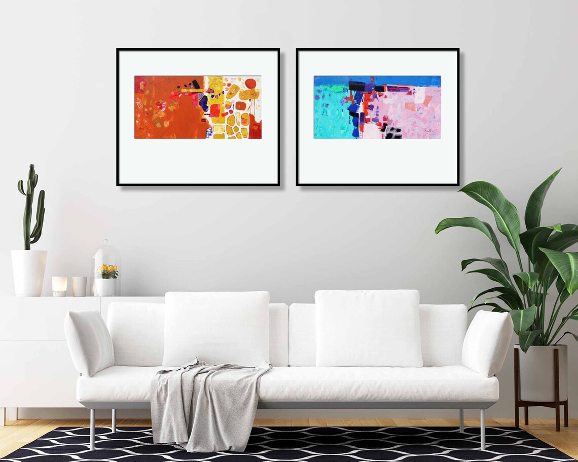Set of 2 HORIZONTAL ABSTRACT PRINTS two prints set long Etsy