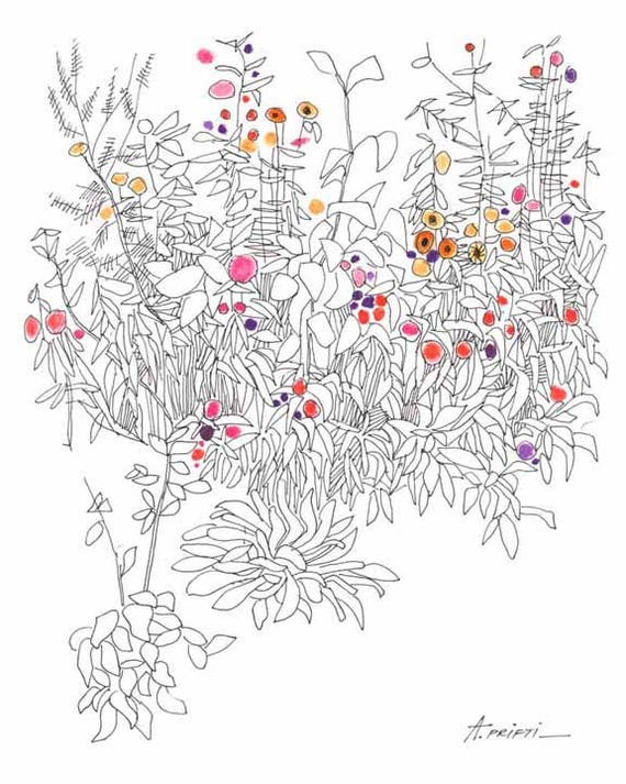 Wydrukować Ogród Pejzaż Rysunek Rysunek Tuszem Drzewa Prostokątny Rysunek Cienka Linia Ogród Rysunek Ogród Kwiaty Szkic Rysunek Drukuj