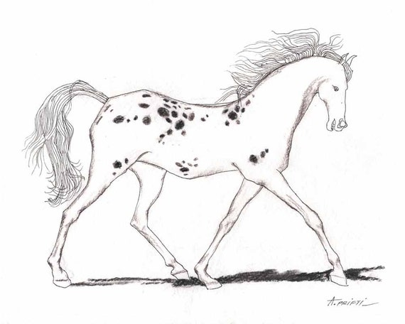 Oryginalny Rysunek Konia 8 X 10 Rysunek Tuszem Małe Pióro Grafik Ręcznie Wykonane Dzieła Sztuki Nowoczesne Rysunki Konie Szkic Oryginalna