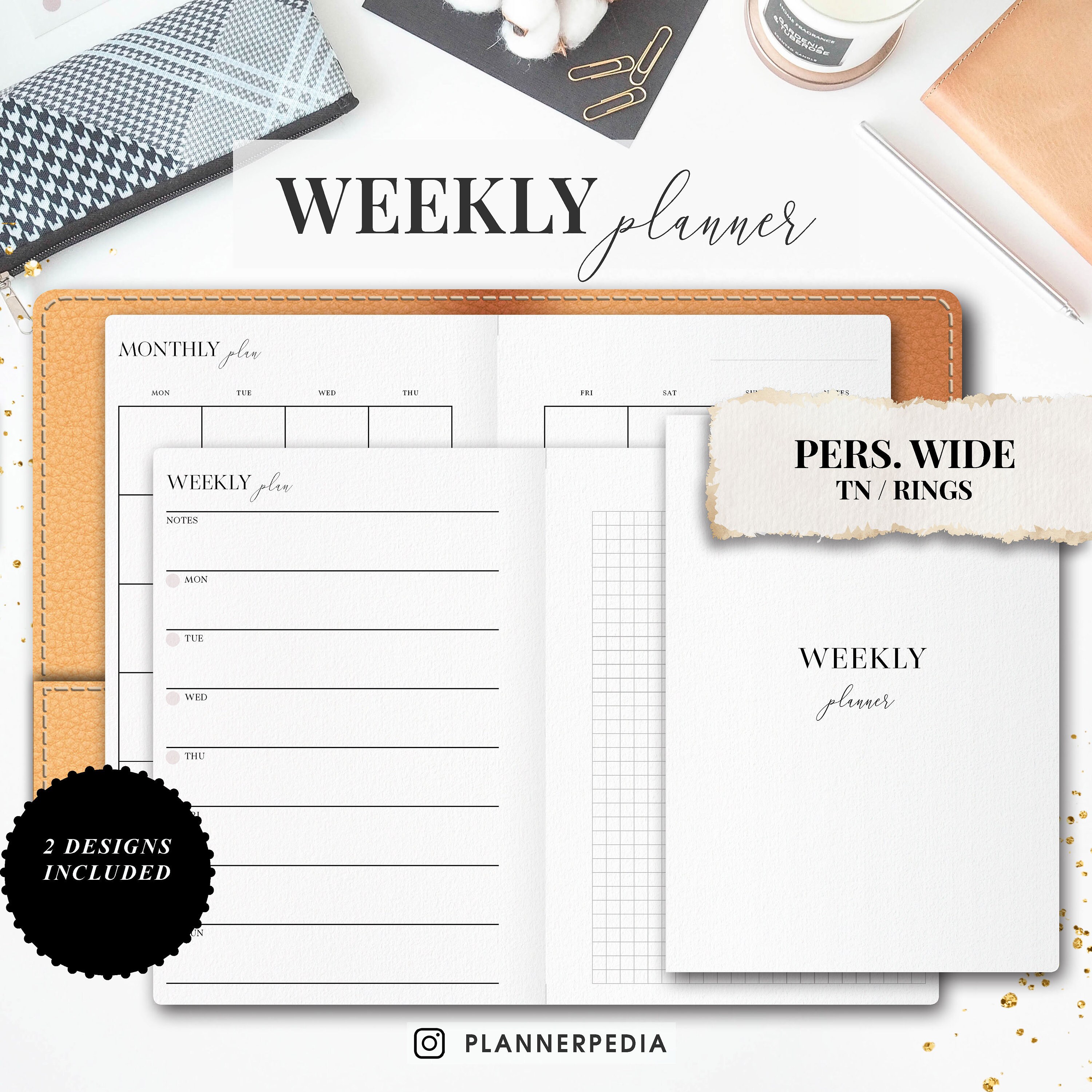 WEEKLY planner wo2p Horizontalw/notesstyle printable Etsy