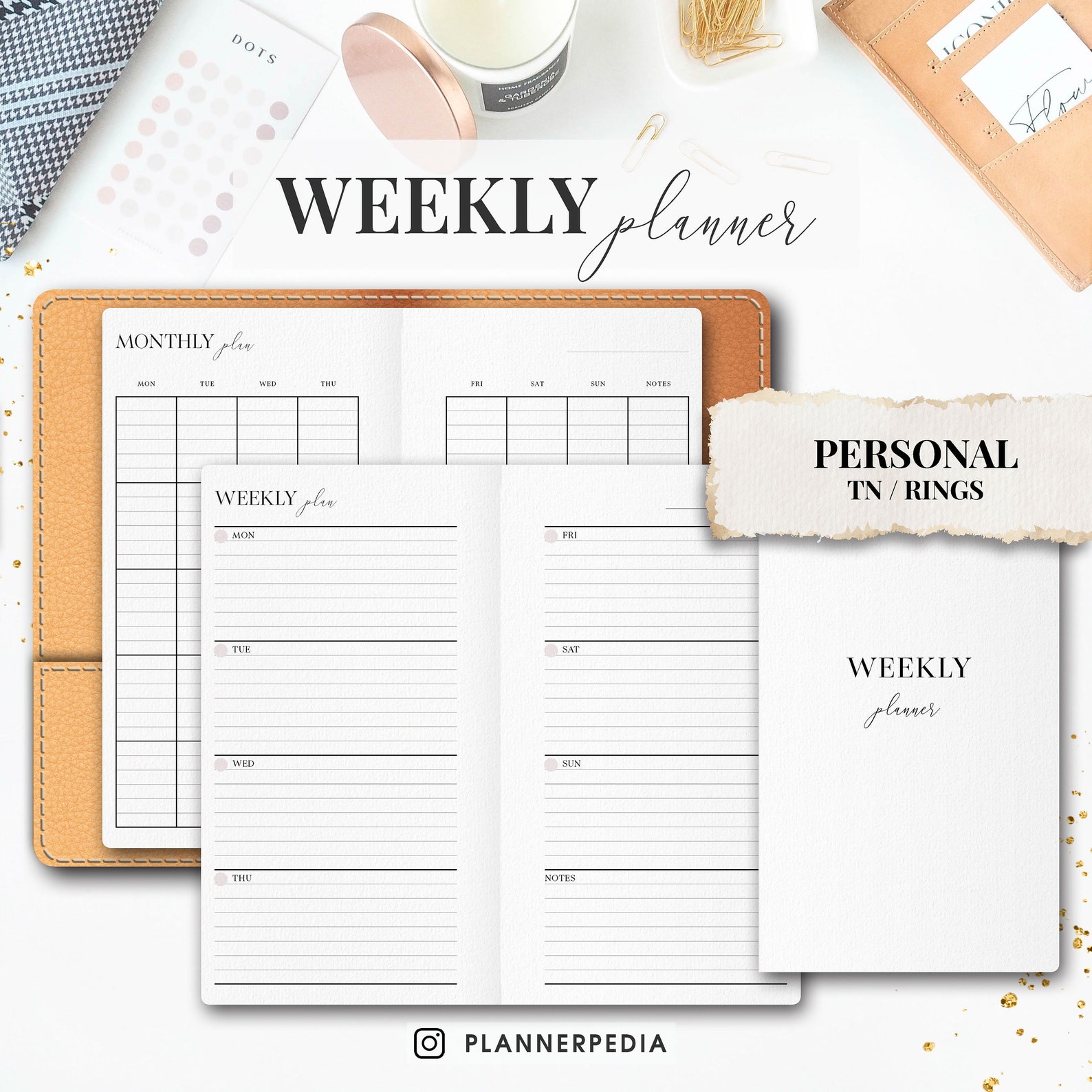 WEEKLY planner wo2p Horizontalstyle printable Personal Etsy