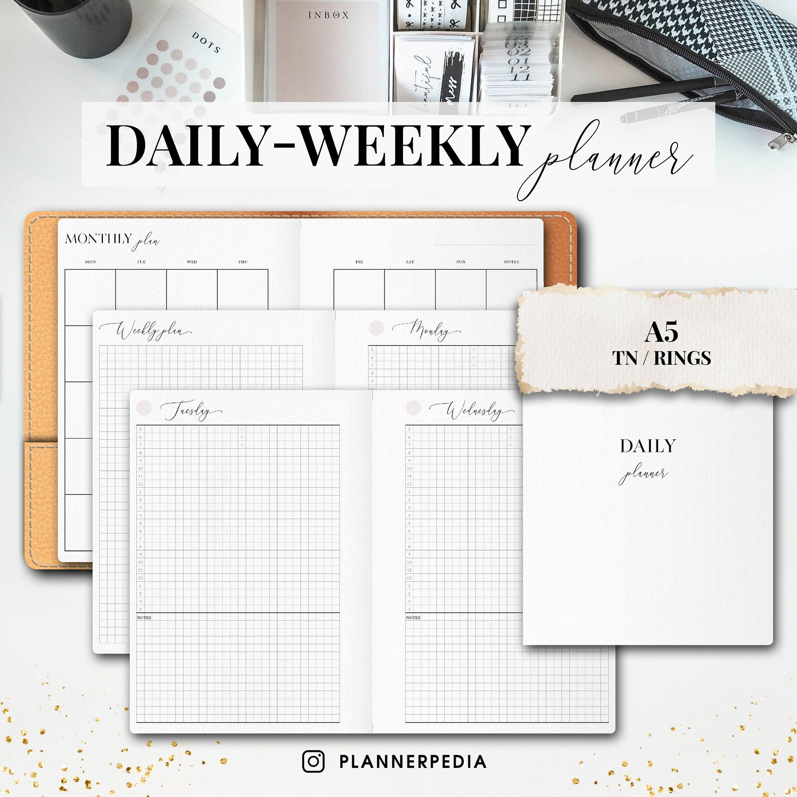Dailyweekly Planner Gridstyle Printable A5 Inserts a5 Etsy