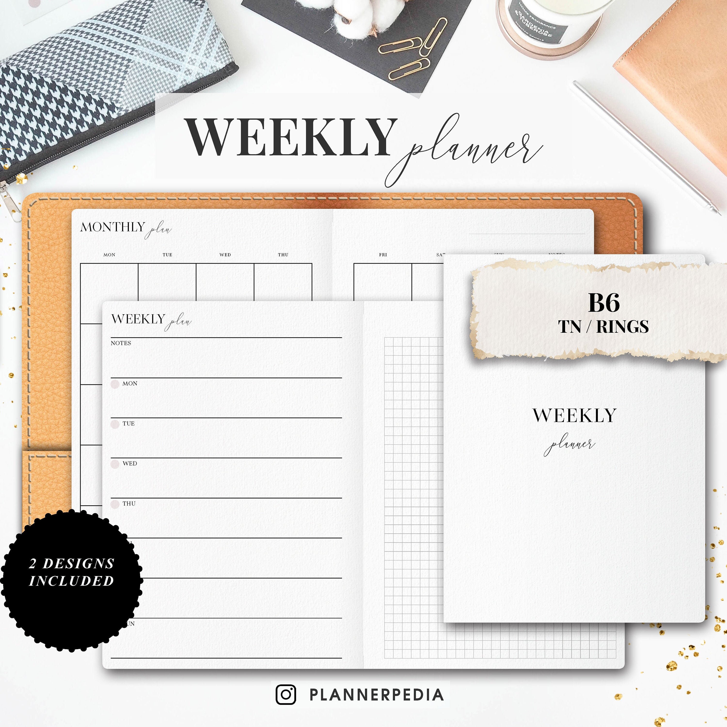 WEEKLY planner wo2p Horizontalw/notesstyle printable B6 Etsy