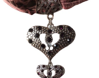 Stunning heart scarf ring pendant slider with purple diamanté stones.