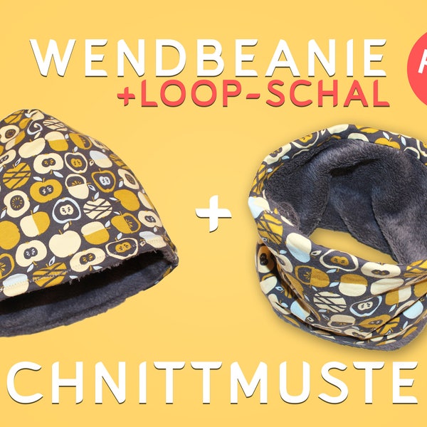 Beanie Mütze  + Loop Schal 0-8 Jahre - Schnittmuster + Nähanleitung - Baby & Kind Ebook