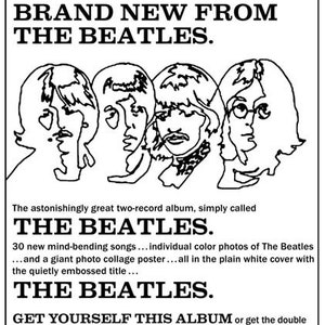 The Beatles Rare WHITE ALBUM Poster Repro Replica Cover LP Album Lennon McCartney 1968