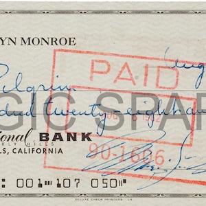 Marilyn Monroe signed Check Cheque rare, likely last ever signed by her! August 4th 1962 New Print