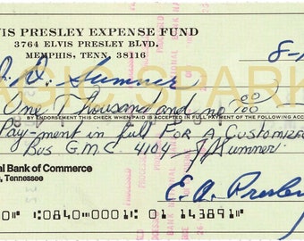Elvis Presley Signed Check to J. D. Sumner (1975) New Print