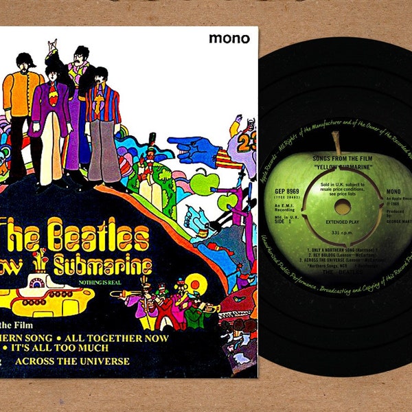 BEATLES RARE unveröffentlichte Yellow Submarine EP Mock-up 45 Vinyl Demo Acetate Fantasy Label Repro 7 Zoll 45 Record Lennon