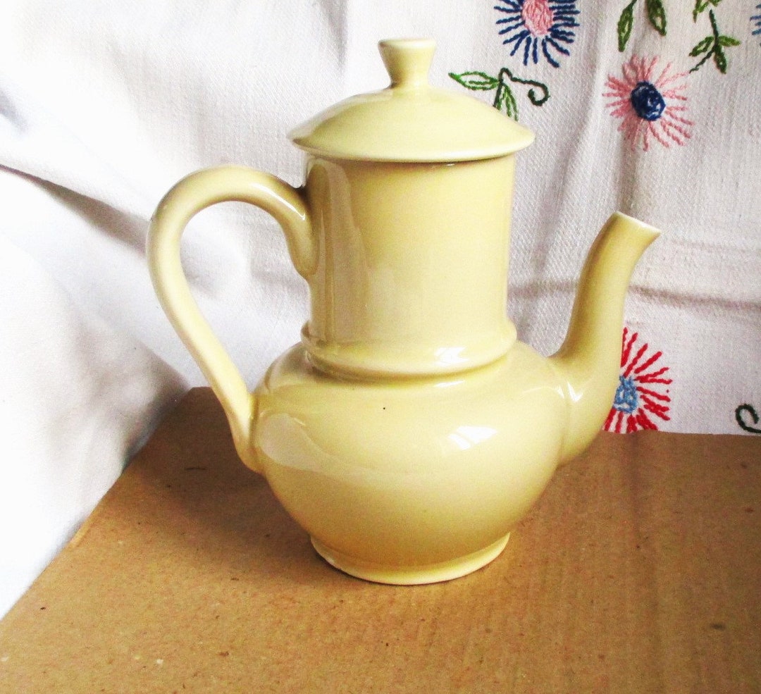Vintage French Tea Pots, Yellow Tea Pots, Tea Serving Items, 1950's