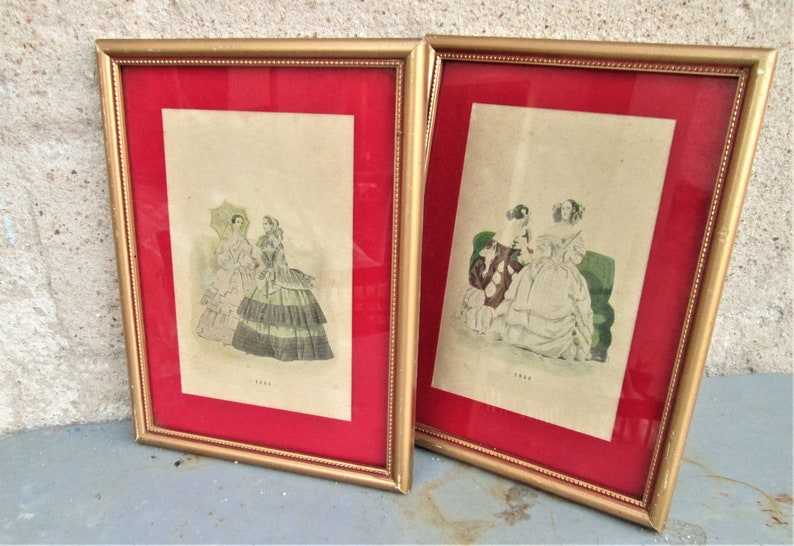 antique French fashion Antique French Prints hand colored prints 1800/'s Fashion Prints