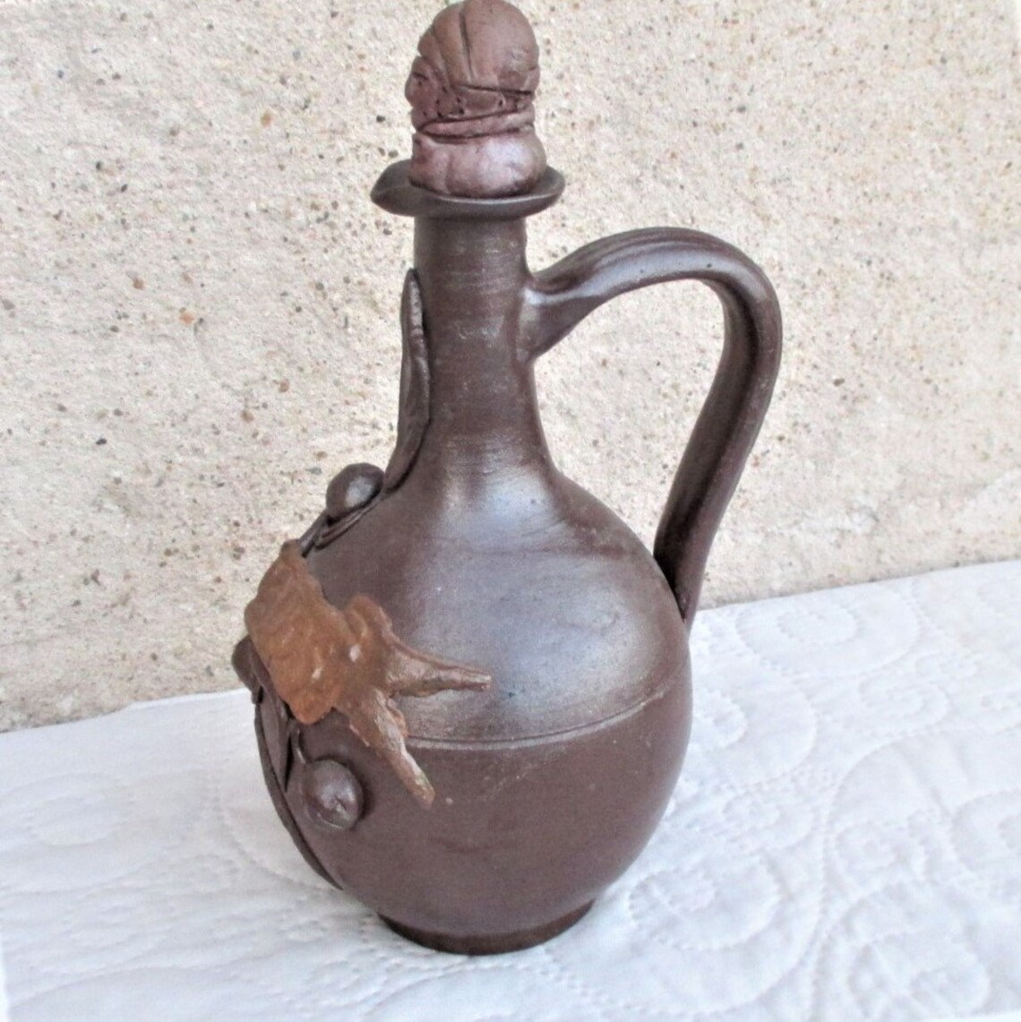 Vintage French Bottle, Vintage Calvados Bottles, Brown Pottery