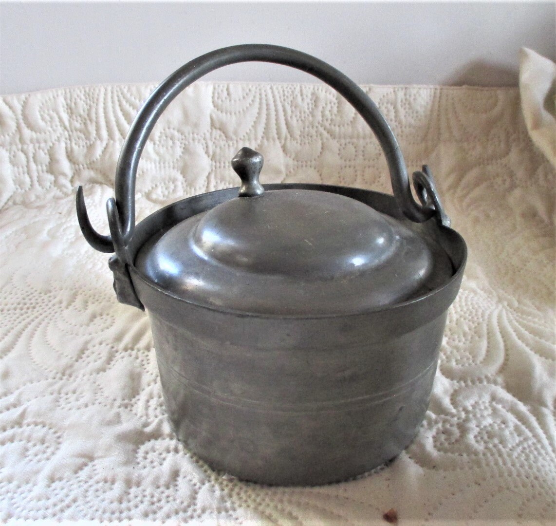Antique Français Étain, Chaudrons Suspendus Français, Pot de Confiture d'étain, Pots Cendres d'étain