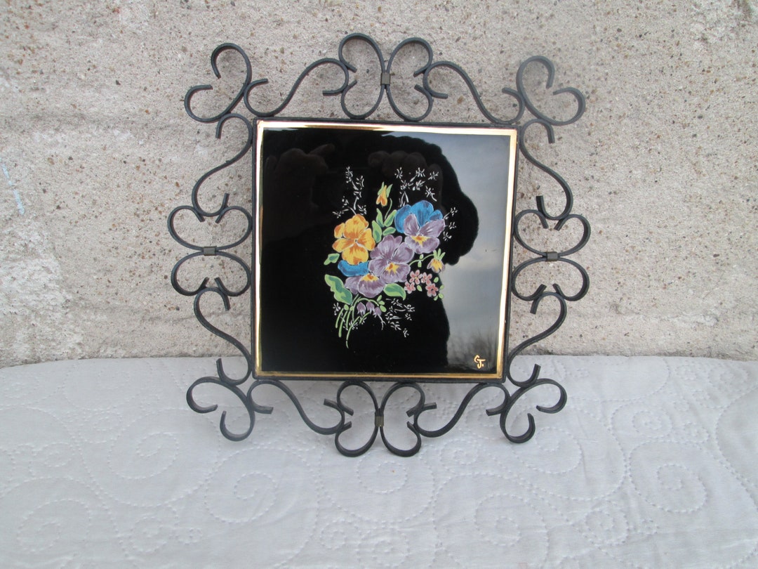 Vintage German Tile, Tile Wall Art, Decorative Tiles, Wrought Iron