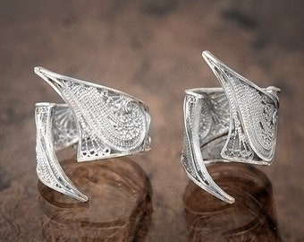 Spear rings, silver filigree handmade rings, modern Greek jewelry, gift for her