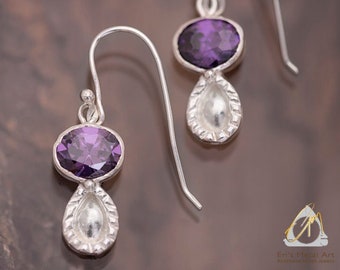 Byzantine earrings, stones, red zircon, purple zircon