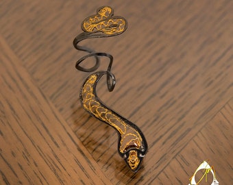 Handmade single black and gold snake earring, Single snake climber filigree earring, Gold and rodium plated earring, Christmas gift for her