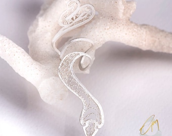 Single Snake ear climber, single silver filigree earring, hand sculpted statement earrings, unique earrings, modern Greek jewelry for her