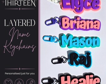 Personalised Name Keychain | Layered Name Keyring | Custom Bag Tag | Backpack Charm | NZ Made