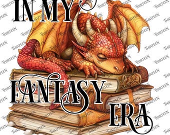 Fantasy Dragon on Books SVG PNG: Reading Era Clipart (Digital Download)