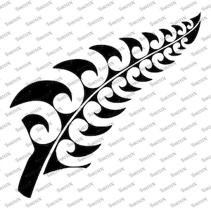 Peut inclure: Une illustration graphique noire en forme de feuille de fougère composée de motifs de vagues incurvées répétitives, sur un fond blanc recouvert d'un filigrane répété du mot THIRTEEN imprimé en petite police sans empattement gris clair.