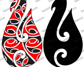 Black & Maori Patterned Hook SVG PNG: Aotearoa New Zealand Design (Digital Download)