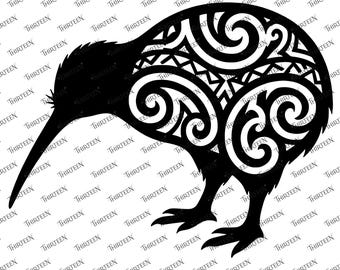 Kiwi Silhouette Patterned Maori Design SVG PNG - Aotearoa New Zealand (Digital Download)