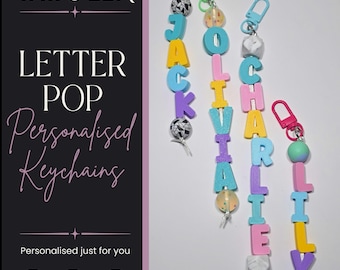 Pastel Name Letter Pop Keyring | Personalised 3D Printed Keychain |  Custom Accessory
