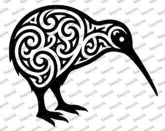 Kiwi Silhouette Maori Pattern Design SVG PNG - Aotearoa New Zealand (Digital Download)
