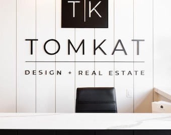 Placa flutuante personalizada em acrílico 3D com logotipo da empresa -- Arte de parede para escritório cortada a laser -- Placa para recepção de salão de beleza