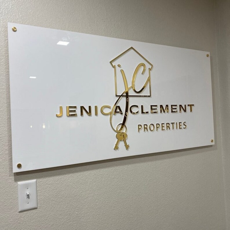 Custom White & Mirrored Gold Acrylic Logo Sign With Stand Offs - Etsy