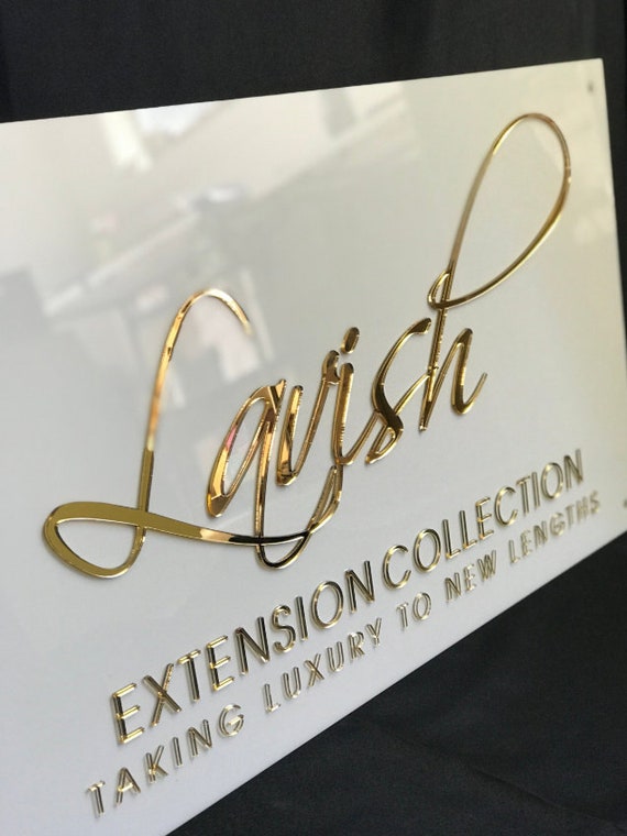 Custom Acrylic Business Logo Sign: 3D Mirrored Gold Reception Sign